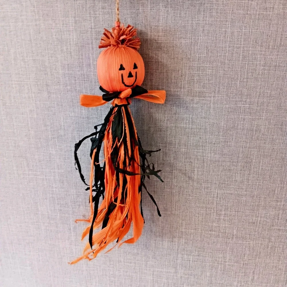 VTG Halloween Rustic Folk Art Wreath Black Cats Pumpkins Jack O Lantern Orange